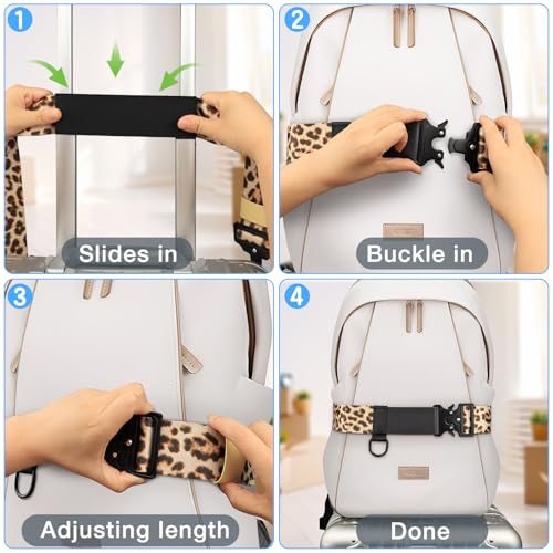 Image of Travel Belt Luggage Straps, Adjustable Length Mental Buckle Fashion Travel Trip Accessories Add a Bag for Women Men, 1PCS Leopard