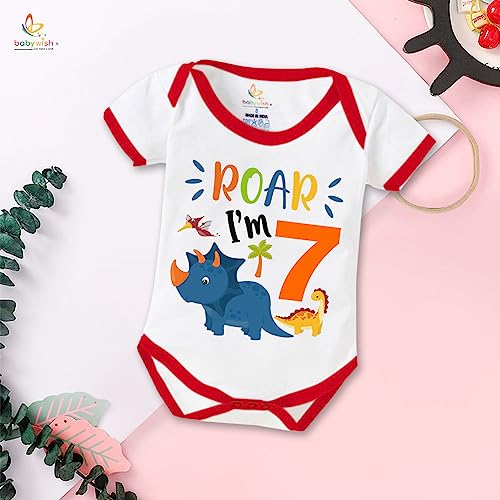 Image of baby wish Monthly Birthday Milestone Romper for Boy's and Boy's Dress Happy Birthday Bodysuit Half Sleeve Rompers for Sevan Months birthday Special Romper Roar Young