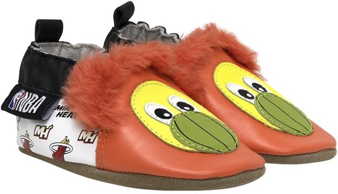 Robeez Baby Boys and Girls NBA Basketball Team Soft Soles Slip-Resistant Crib Shoes Slippers for Infant and Toddler,Miami Heat Burnie Orange Leather,12-18 Months Toddler
