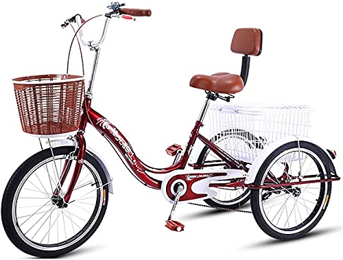 GRDDBZA Adult Tricycle - 3 Wheel Bikes for Adults Shopping 3 Wheel Bike Adult, Three Wheel 20 Inch Wheels, 1 Speed, Adjustable Seat and Handlebar, with Low-Step Through Frame City Bike
