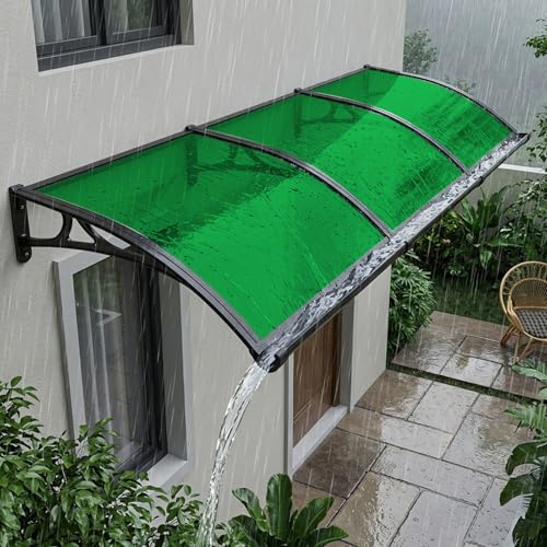 AYHARYLH 60x120cm Marquesina para Puertas Exterior,Tejadillo de Protección contra-con Fregadero Grande,fácil de Instalar, con Soporte Curvo,Resistente a los Rayos UV, a la Lluvia y a la Nieve