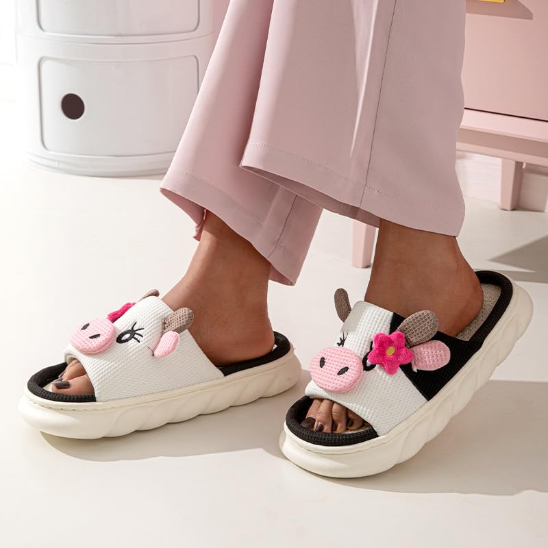 Loizziuy Cow Linen Summer Slippers for Indoor Outdoor Open Toe Breathable Anti-Slip Thick Sole Kawaii Cartoon Comfort Sandals3