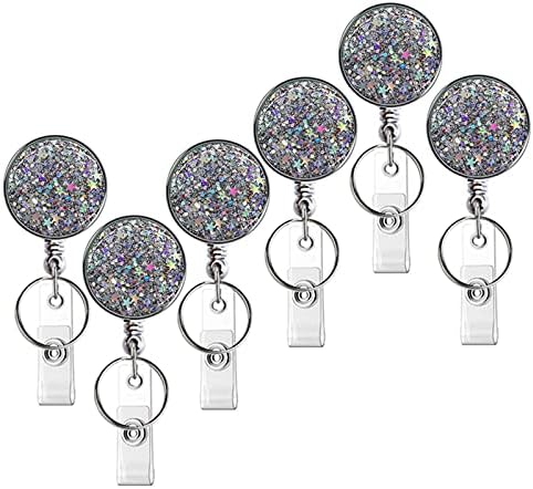 Retractable Badge Holder, Lightweight Plastic Badge Reel Retractable Card Holder with Key Ring Backing Belt Clip for Nurse,Volunteer,Teacher,Student,Office (1 Pack Silver-UK)