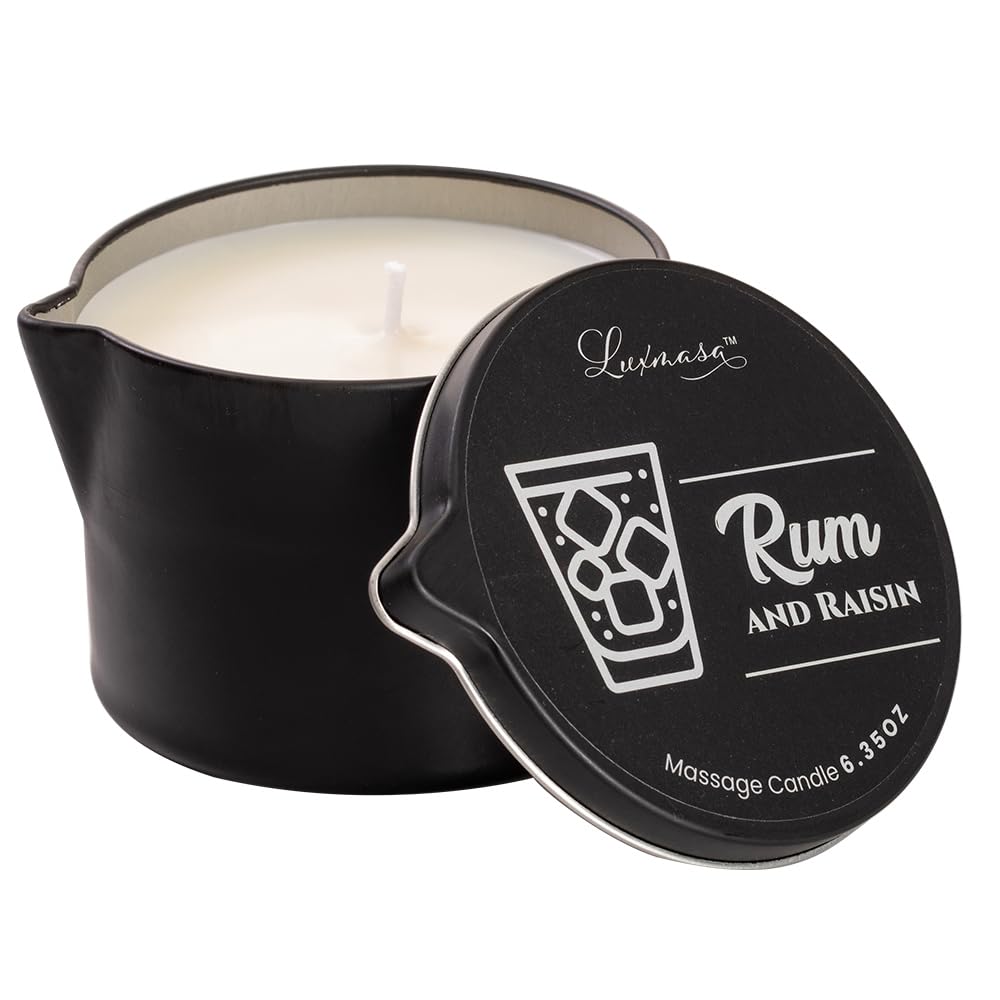 Massaging Oil Candle - Moisturizing Body Massage- Shea Butter Infused Hand Care Organic Candle Lotion - 6.35 OZ (Rum and Raisin Scent)