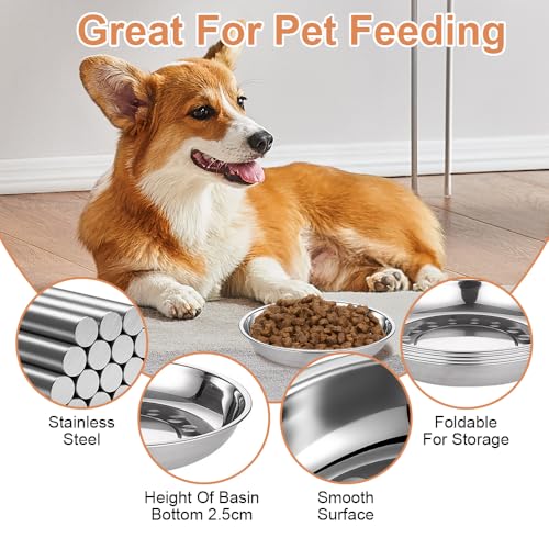 5 Stück Katzennäpfe aus Edelstahl, 15.5 cm Napf Fressnapf Futterschüssel, Flach und Breit, Katzennapf Edelstahl für Katzen Oder Kleine, Hund Futternapf, Teller Katze für Katzen und Kleine Hunde