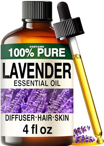 Image of 100% Pure Lavender Oil - 4 Fl Oz Lavender Essential Oil for Hair, Skin, Diffuser, Aromatherapy & DIY Soap Making Scent