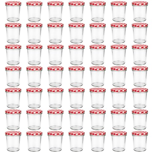 hocz 50x Marmeladengläser 350 ml | mit Deckel Rot Kariert TO 82 | Einmachgläser mit Schraubdeckel zum befüllen | Sturzgläser für Marmelade Schraubgläser | leere Gläser Set | 50 Stück