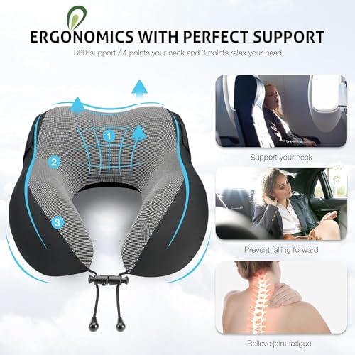 ADOFYS Travel Pillow for Neck Memory Foam, Hooded Travel Neck Pillow for Adults, Comfortable Neck Pillow for Travel with Hoodie, Flight Pillow, Airplane Pillow, Travel Cushion for Plane Car Train 4 51+sjW192gL