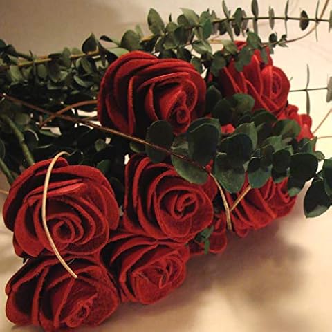 BINESHII Handcrafted Leather Roses (3, Red) Cover