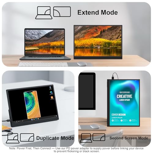 Image of IBW 10.5 inch 500 Nits 2000:1 FHD 1280P IPS Monitor, Ultra-Slim USB-C HDMI HDR Portable Monitor w /Kickstand & Dual Speaker, Gaming Travel Monitor for Laptop PC (15.6 inch 1080P)
