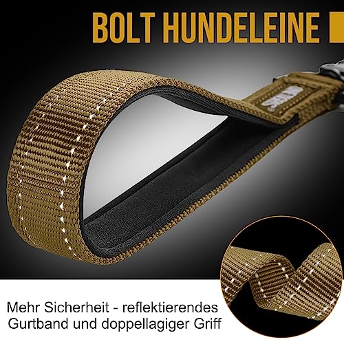 OneTigris Bolt Kurzführer Hund 30cm, Hundeleine Kurz mit Tiger Zahn Metallclip und Weiche Polsterung, Reflektierend Nylon Hundeleine Geeignet für Mittlere Große Hunde Braun