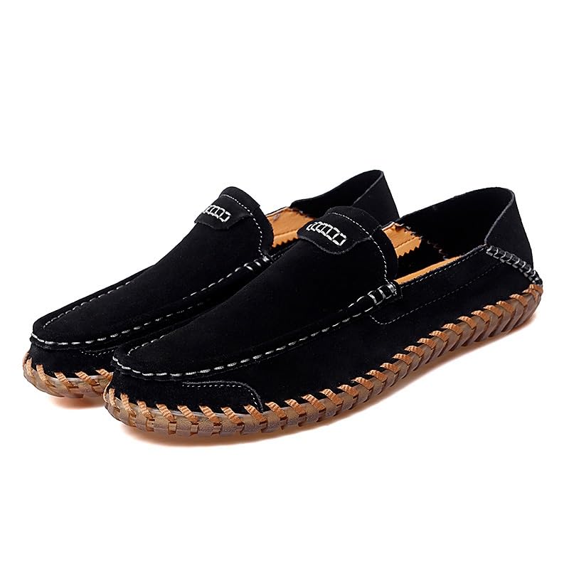 Mens Loafers Nubuck Leather Stitching Details Solid Color Comfortable Flexible Flat Heel Wedding Slip-ons4