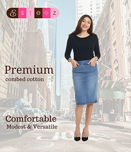 Image of ESTEEZ Women's 3 /4 Sleeve Wide Neck Layering T-Shirt - Modest Cotton Stretch Fitted Base Layer Top