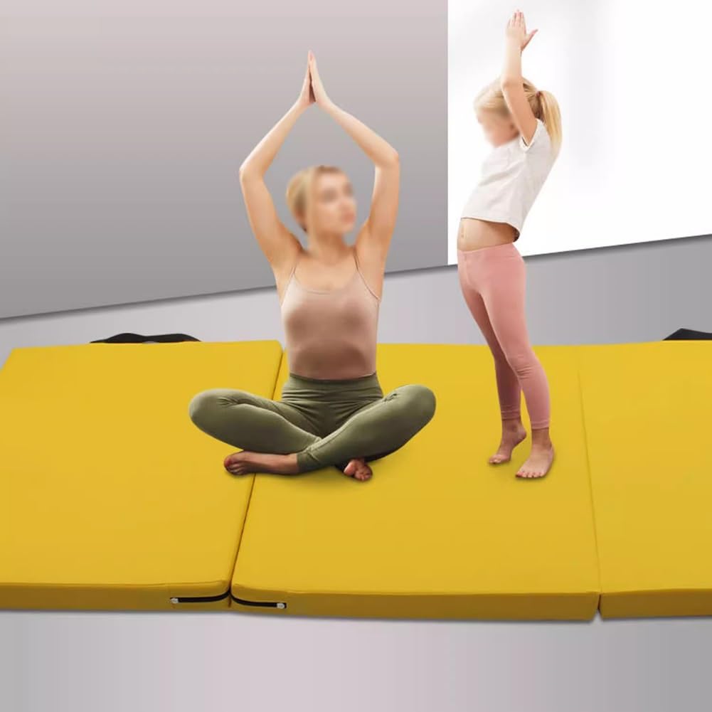 Rygcrud Exercise Mats Martial Arts Mats Plus Thick Dance Mat Practice Mat Sit-ups Non Slip Leather Waterproof Soft Pearl Cotton, 3-Panel (Color : Yellow, Size : 100x300x5cm)