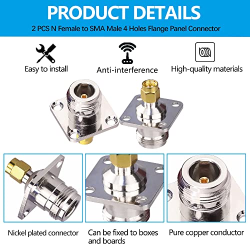 TUOLNK Pack 2 Adaptadores Panel N Hembra a SMA Macho Coaxial miniatura 2