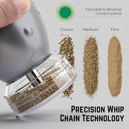 Image of Mamba Whip Electric Spice Grinder, One-Hand USB Rechargeable Culinary Herb & Seasoning Mill for the Kitchen, New Tech. Chain Grinding System, Metal Gray