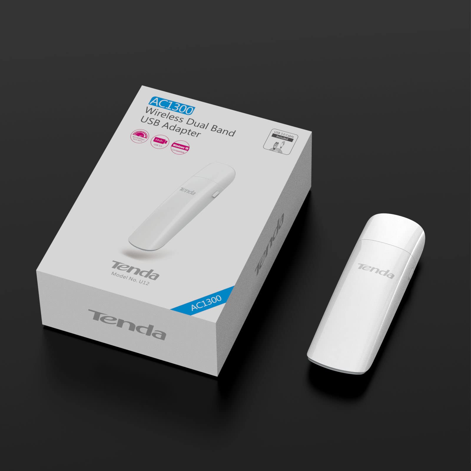 Tenda U12 WLAN Stick AC1300 Dualband WLAN USB-Adapter (5GHz:867Mbit/s+2,4GHz:400Mbit/s), USB 3.0, WLAN USB Stick for PC, unterstützt Windows 11/10/8.1/8/7 & MAC OS 10.6/10.1 2 & Linux