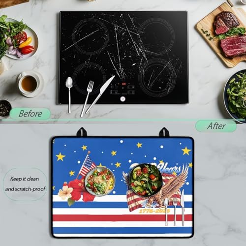 Image of Induction Stove Top Cover Protector Multipurpose Flat Top Stove Cover Mat Universal Stove Top Cover for Electric Cooktop Mat, 29 x 21 Inch, American Eagle Hibiscus 250 Years Print