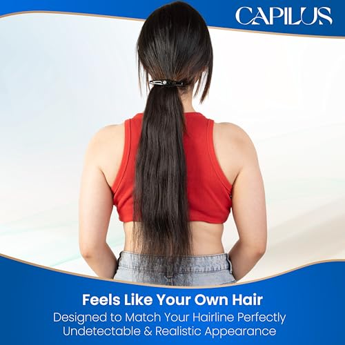 Image of Capilus Flat Clip-In Ponytail Hair Extensions (Black, 24 Inch) | 100% Natural Human Hair | Changeable Clip | Instant Volume & Length | Original Human Hair Ponytail Extension for Women