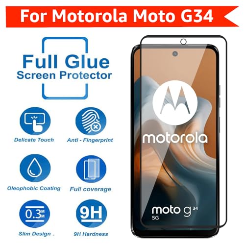 Image of POPIO Tempered Glass Screen Protector Compatible For Motorola Moto G34 Cellphone(Black) With Edge To Edge Coverage And Easy Installation Kit