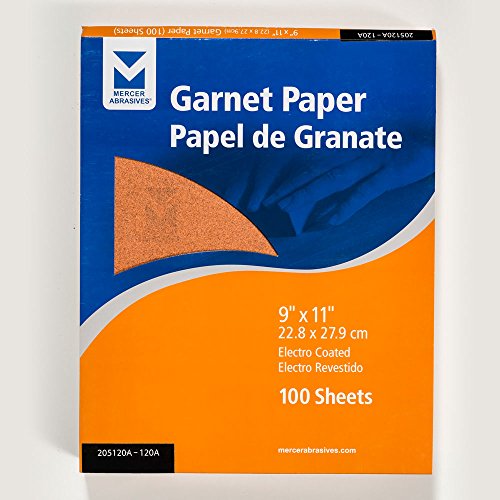 Mercer Industries 205120A - 9 x 11 Garnet Paper Sheets, Grit 120A (100 pack)