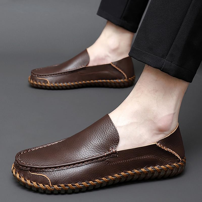 Mens Casual Shoes Loafers for Men Leather Men's Driving Dress Boat Handmade Man Khaki Brown Black Size Fashion4