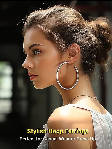 Image of Stainless Steel Chunky Hoop Earrings For Women, Minimalist and Chic, Black /Gold Plated, Round Hoops Earrings Hypoallergenic, Size: 30mm /40mm /60mm /80mm, Come with Box