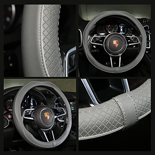 Image of Car Steering Wheel Cover, Anti-Slip, Safety, Soft, Breathable, Heavy Duty, Thick, Full Surround, Sports Style (Gray)