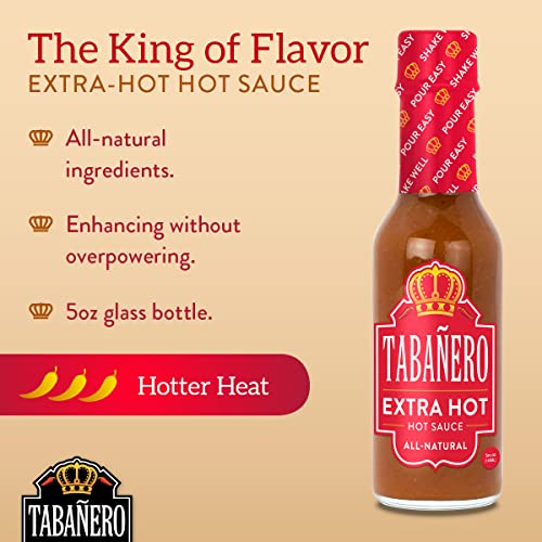 Extra Hot Hot Sauce By Tabañero | All Natural, Gluten Free, Low Sodium, Vegan, Kosher | Made In The Usa | 5 Oz. Hot Sauce Bottle #TOP1