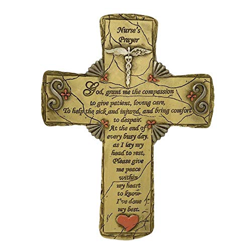 BANBERRY DESIGNS Nurse Cross With Caduceus - Engraved Nurse's Prayer - Ideal for Graduating Nurse - Polystone - Sits on an Easel and Hangs - Measures 8 1/2