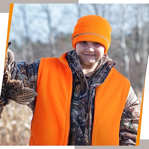 Haull 2 Pcs Kids Hunting Orange Fleece Vest and Beanie Set Orange High Visibility Reflective Hunting Safety Vests4