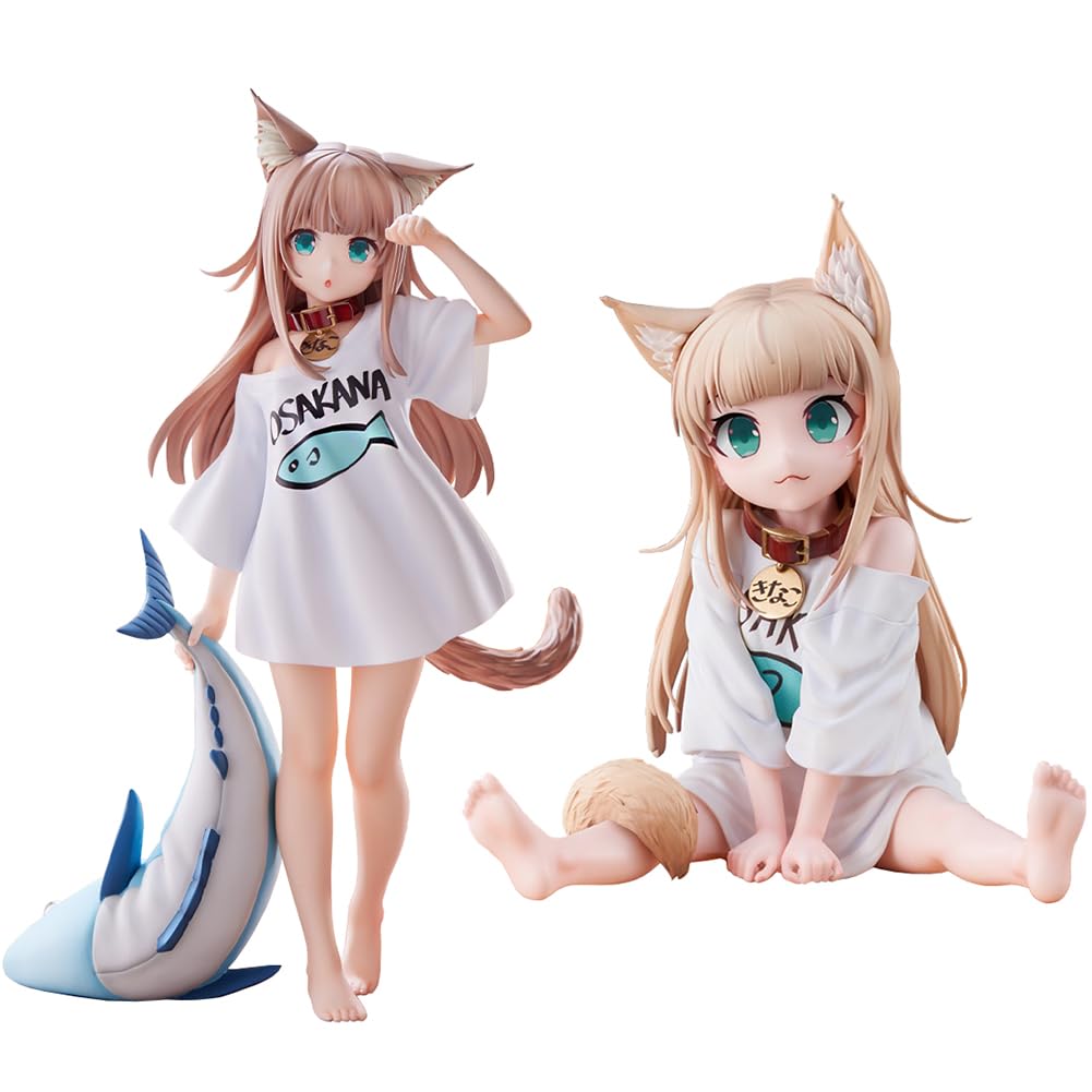 Zhongkaihua Anime Figures Original Character Catgirl Kinako Figure 2pcs Model Statue 13/21CM PVC Tiger Pajamas Style Action Figure Desktop Decoration Ornaments