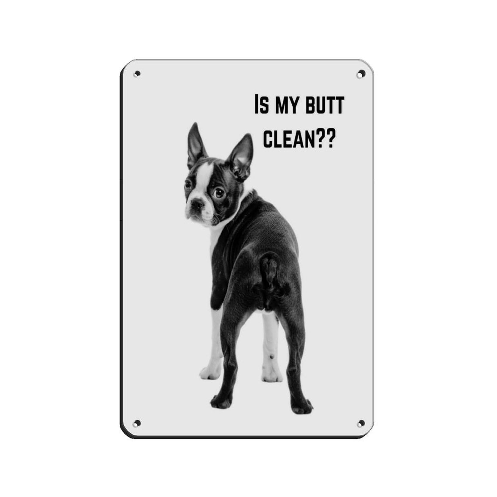 Boston Terrier Bathroom Art, Funny Dog Retro Poster Metal Tin Sign Chic Art Retro Iron Painting Bar People Cave Cafe Family Garage Poster Wall Decoration 8x12inch(20x30cm)