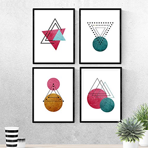 Nacnic Set de 4 láminas para enmarcar Constelaciones Y Lunas. Posters Estilo nórdico con triángulos para la decoración del hogar.