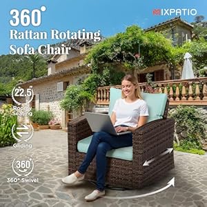 Swivel Glider Patio Furniture Set, 8 Pcs Wicker Outdoor Conversation Set, 2 x Swivel Chairs, 2 x Leg Chairs, 1 x 3 Seater Sofa and 2 x Ottomans and 56" Fire Pit Table, Blue Swivel Glider Patio Furniture Set 8 Pcs Wicker Outdoor Conversation Set 2 x Swivel Chairs 2 x Leg Chairs 1 x 3 Seater Sofa and 2 x Ottomans and 56 Fire Pit Table Blue