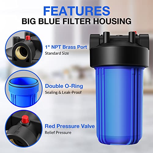 Simpure Whole House Water Filter Housing (Db10P), 10" X 4.5" Sediment Carbon Cartridge Universal Housing, Pre-Filtration System For Well And City Water, 1" Npt Port, Pressure Release #TOP1