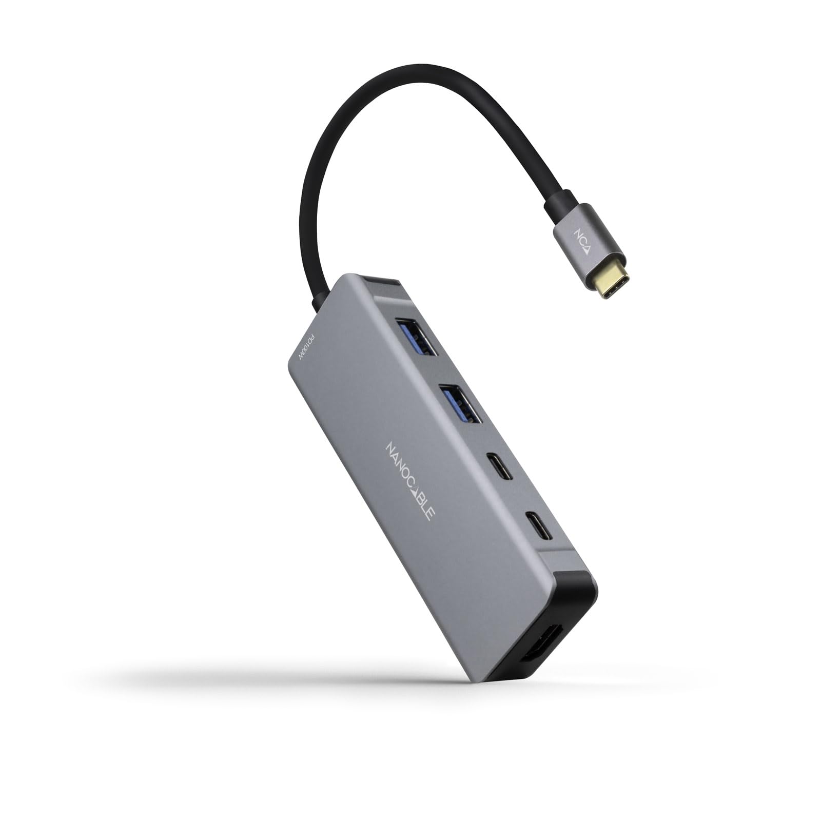NANOCABLE 10.16.1006-6-in-1 USB-C 3.2 GEN1 5G Male to 2 USB-A Ports + 2 USB-C Ports + HDMI + USB-C PD 100W Aluminium 15cm Grey