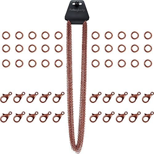 33 Feet Antique Red Copper Chain Link Necklace with 30 Pieces Jump Rings and 20 Pieces Clasps for DIY Jewelry Making (2.5mm)
