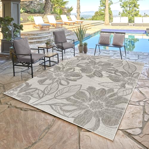 Gertmenian Indoor Outdoor Casual Area Rug - 5x7 Standard, Fade Resistant, Ideal for High Traffic in Living Room, Bedroom, Patio - Woodbury Floral, Gray, 28817