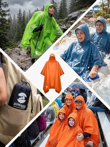 Image of SaphiRose Hooded Rain Poncho Waterproof Raincoat Jacket for Men Women Adults