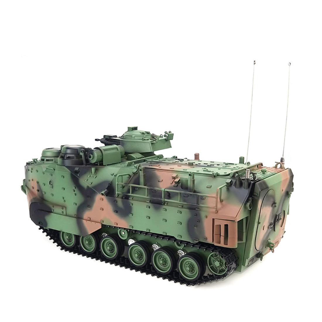 1:16 AAVP-7A1 - Carro armato radiocomandato, 2,4 GHz, completamente proporzionale, ingranaggi in metallo e catene in metallo, infrarossi, suono, luce e fumo, versione aggiornata, mimetico
