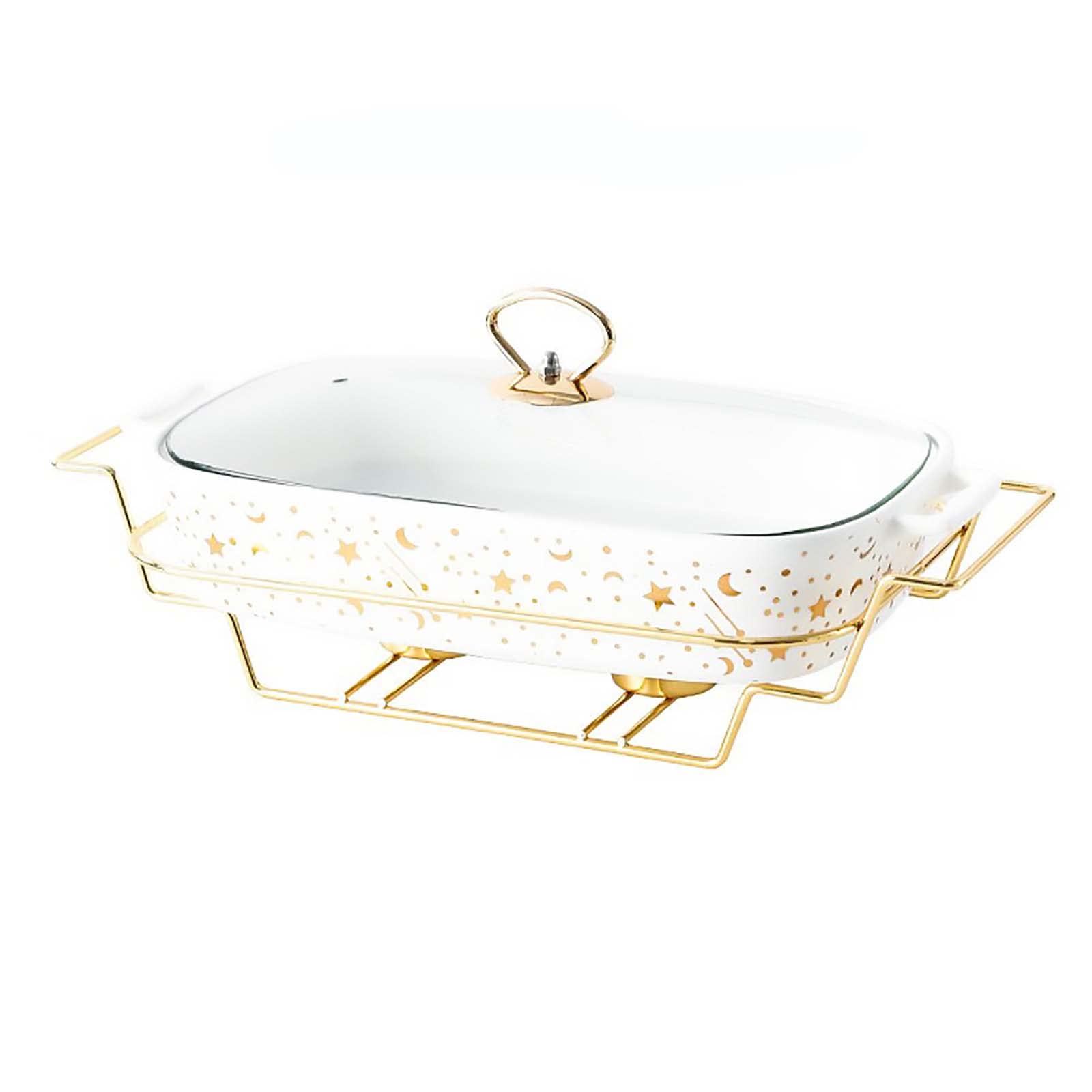 Set di scaldavivande rettangolari in ceramica per catering, set di scaldavivande con supporto per carburante, scaldavivande con coperchi in vetro, scaldavivande per feste,