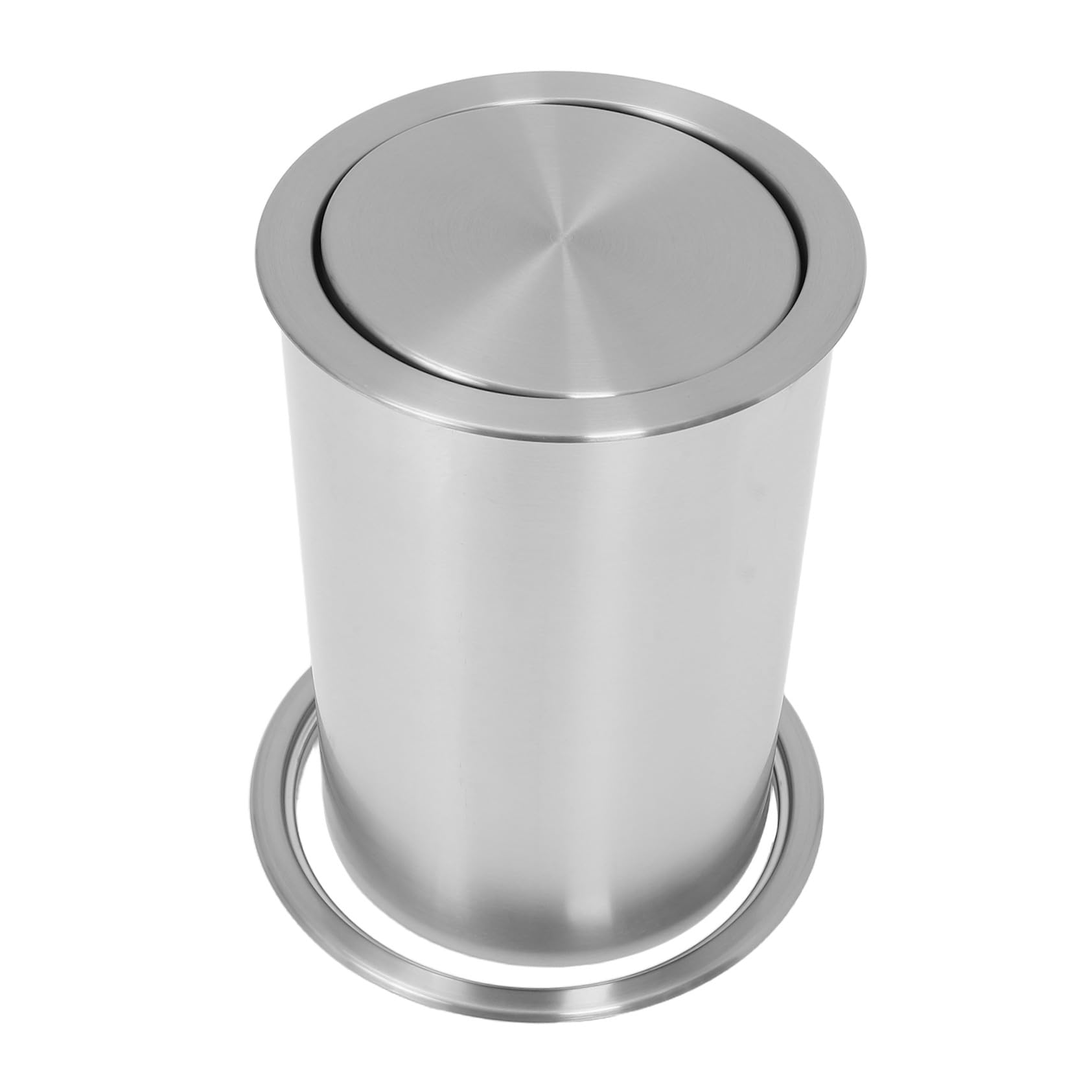 STOBAZA Cubo de Basura de Acero Inoxidable Empotrado para Encimera con Tapa Abatible, Diseño Redondo Moderno y Silencioso Adecuado para Baño y Cocina
