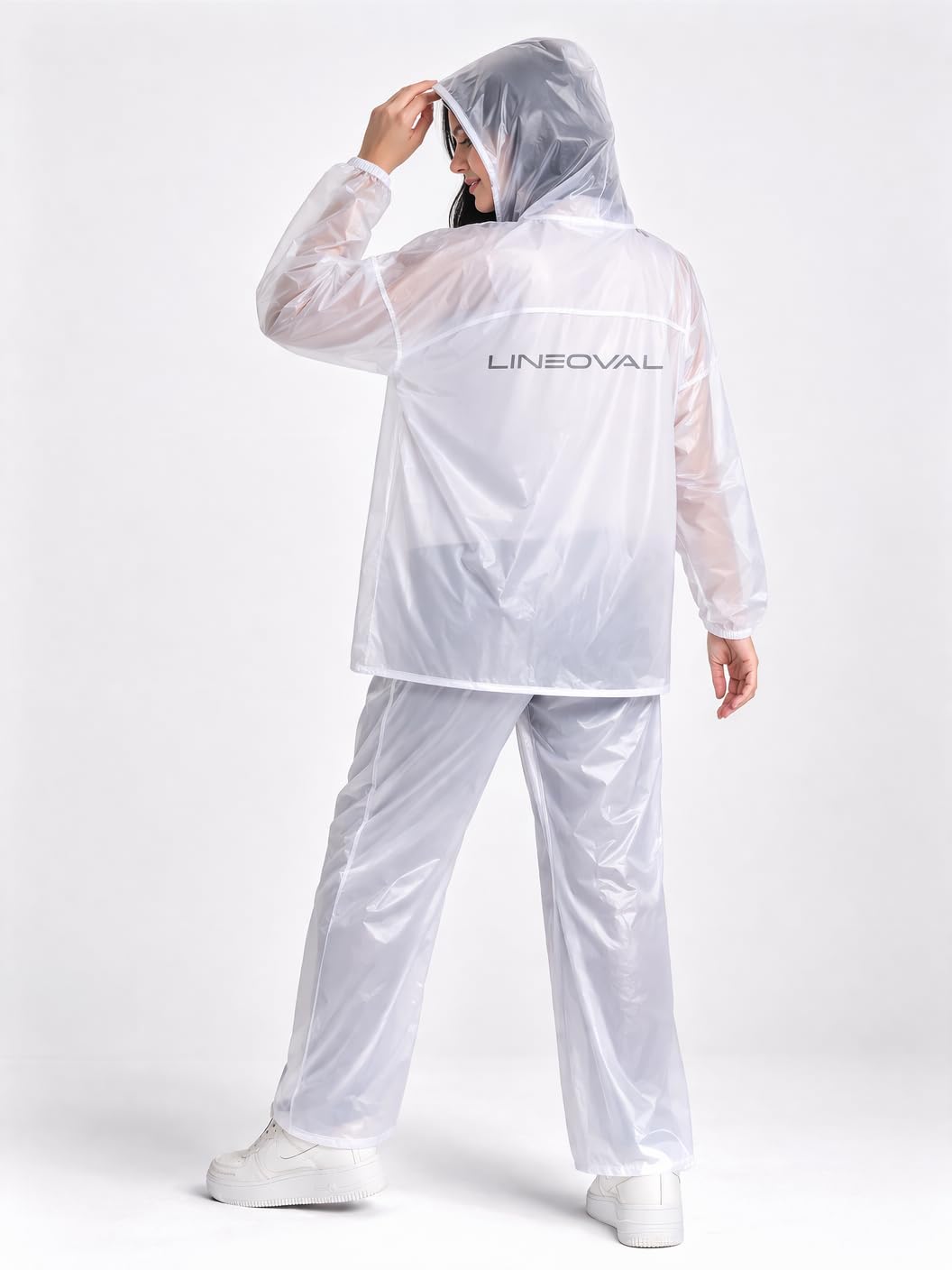 LINEOVAL XXL White Rain Suit | Full Body PVC Waterproof Rainwear Set | Travel Use 3