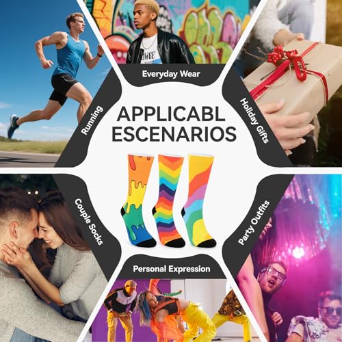 Image of Novelty Crew Socks for Unisex Wild Side with These Eye-Popping Prints 3 Pairs One Size