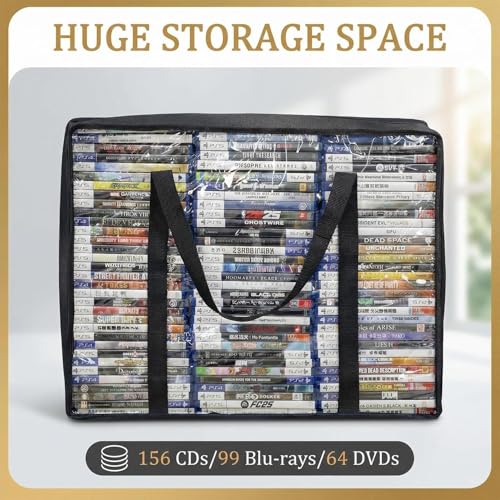 Salajory CD DVD Storage Bags 2-Pack, PU & Clear Blu-ray Case Holder with Zipper & Handles | Holds 99 Blu-Ray 64 DVD 156 CD Cases per Bag | Media & Video Game Storage Organizer for Movies by Salajory - Image 5