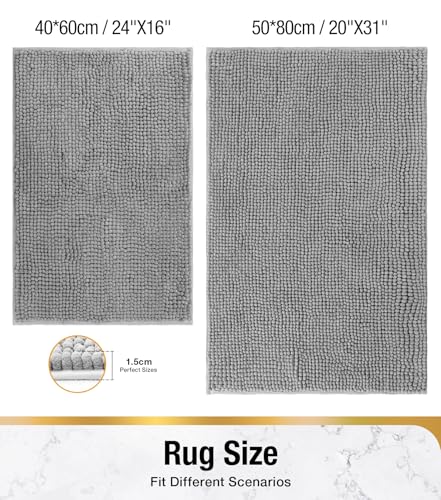 HITSLAM Chenille Bath Mat Non Slip Anti Mould, 60x40cm Ultra Soft Bathroom Mat, Super Absorbent Bath Mats for Bathroom, Machine-Washable Quick Dry Bath Foot Mat, Bath Rug for Shower and Tub, Grey - Cosy Home Interiors HITSLAM Chenille Bath Mat Non Slip Anti Mould, 60x40cm Ultra Soft Bathroom Mat, Super Absorbent Bath Mats for Bathroom, Machine-Washable Quick Dry Bath Foot Mat, Bath Rug for Shower and Tub, Grey - Image 2