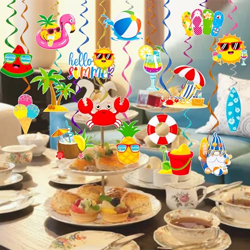 Image of Summer Beach Pool Party Hanging Swirls Hello Summer Party Decoration 20pcs Beach Pool Themed Swirl Ceiling Summer Party Hanging Streamer for Hawaii Beach Pool Party Baby Shower Supplies