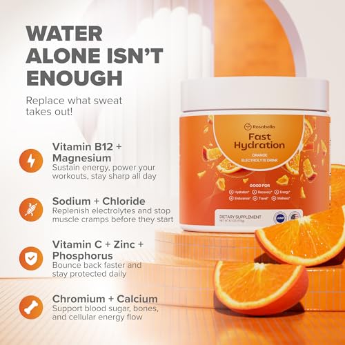Image of Rosabella Electrolyte Drink Powder - Orange - Zero Sugar Hydration Supplement - Electrolytes with Sodium, Potassium, Magnesium, Calcium - Sports Drink Alternative - 30 Servings (6.1 oz)