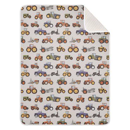 Image of Swaddle Blanket for Boys Girls Soft Swaddle Blanket for Infant Toddler 30X40in Cartoon Pattern of Tractors Muted Colors